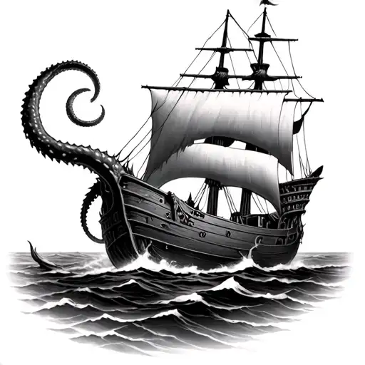 Kraken Sinking A Pirate Ship During A Storm