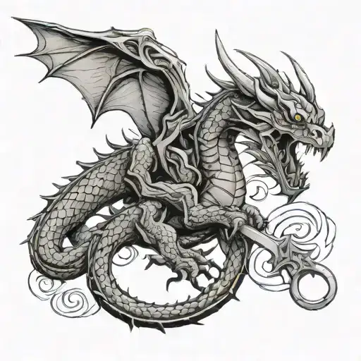 Dragon Wrapped Around A Sword Tall