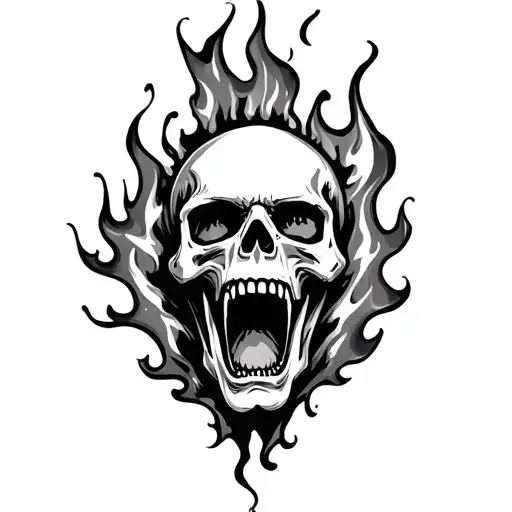 Face Screaming Skull On Fire