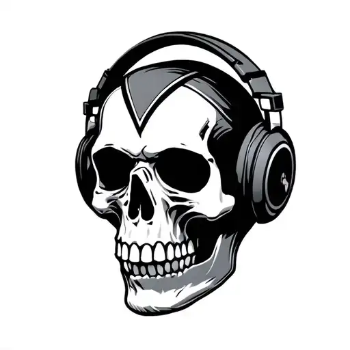Aqurius Skull Wearing Headphones