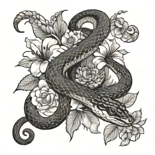 Snake Moving Through Flowers