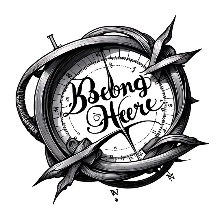 I Belong Here In Script With A Compass Intertwined
