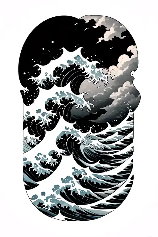 Waves Crashing And Flowing Japanese Waves