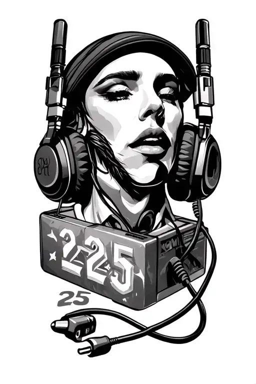 Make A Tattoo With The Number 25 With Head Phones And The Cord Plug In Is A Bullet