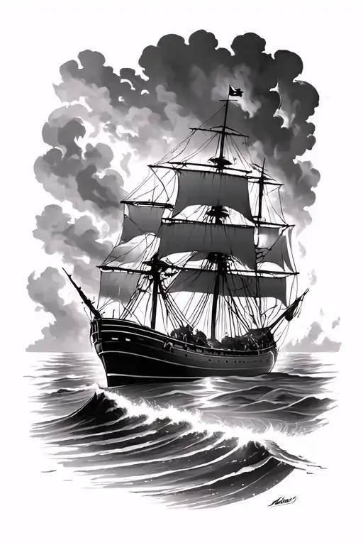 Burning Ships On A Beach Scene