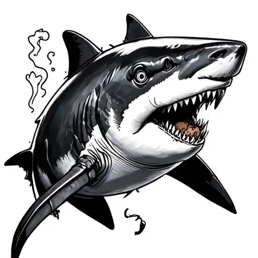 Sketch Of A Tattoo In The Style Of A Sketch Shark With Coffee To Go