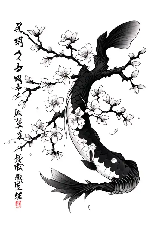Koi No Yokan Writing In Japanese With Cherry Blossom Tree With Flowers Blowing In The Wind