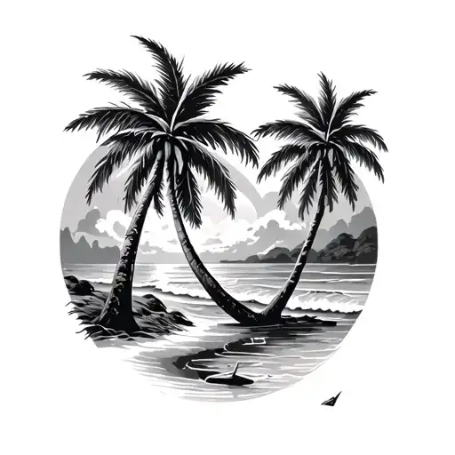 Irish Beach Scene With Palm Trees