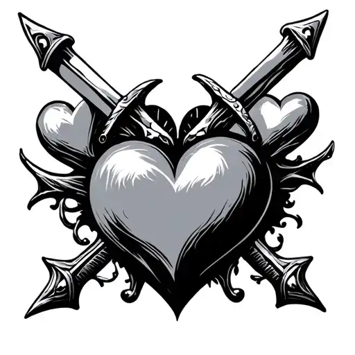 3 Sword Piercing And Hearts One Heart