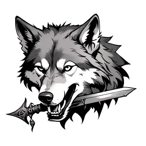 Wolf With Dagger In Mouth Thigh Tatoo