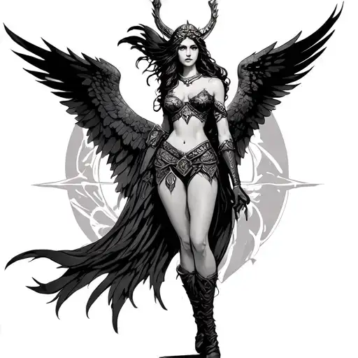 Valkyrie Goddes With Raven Wings