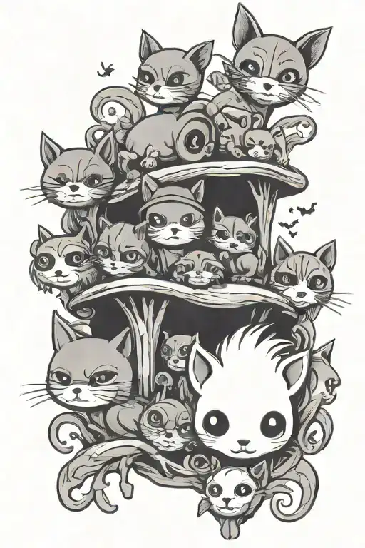 Multiple Spooky Creepy Kawaii Animals Peeking