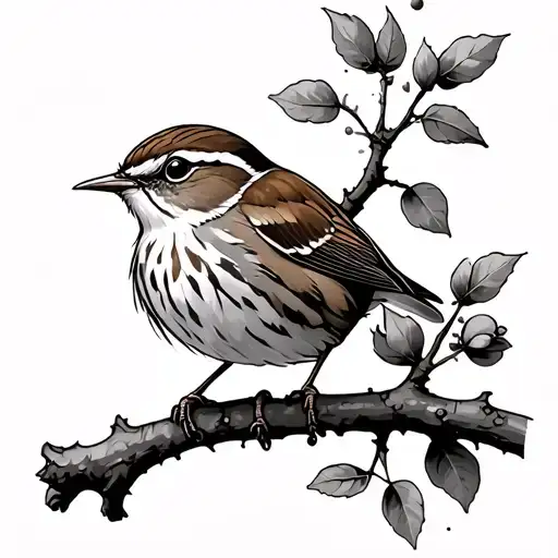 Hawthorn Branch Song Thrush Bird