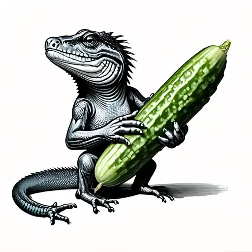 Lizard Holding Cucumber