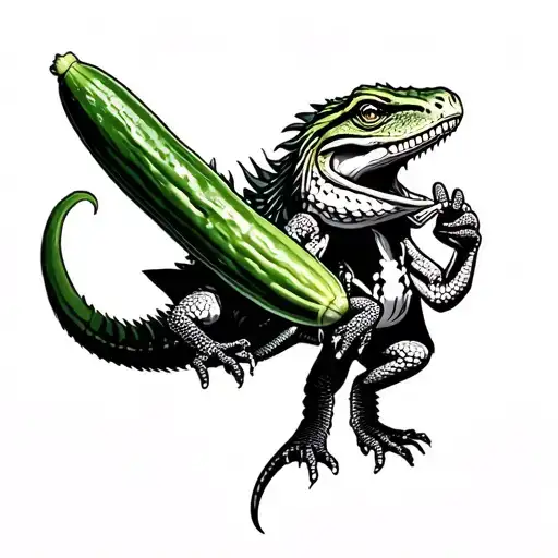 Trump Lizard Holding Cucumber