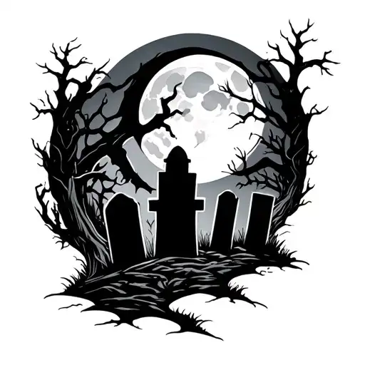 Graveyard With Hollow Full Moon