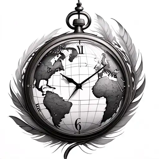 For Women With Clock That Inside A Small World Map Is Interior Mechanism Watch Is Feather Around