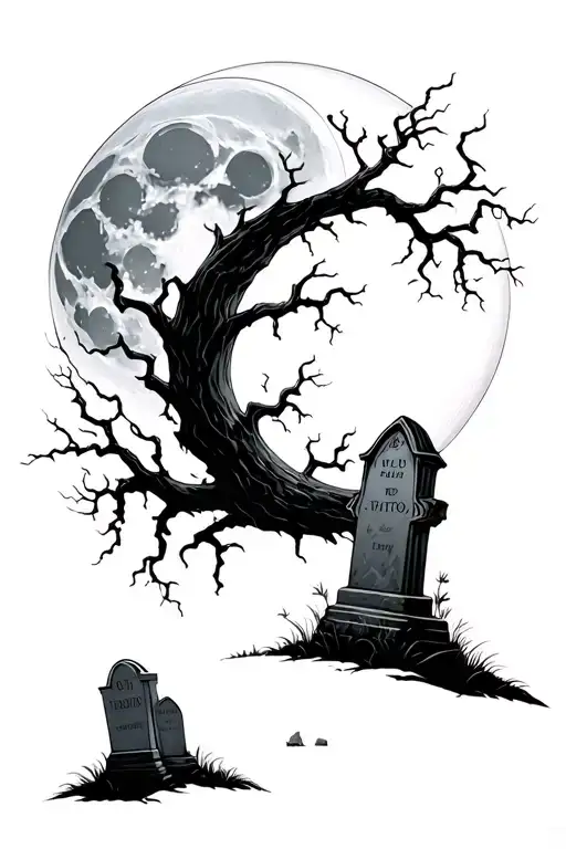 Graveyard With Hollow Full Moon