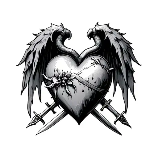 Goth Sacred Heart With Swords