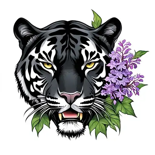 Black Panther Tiger And Lilacs Intertwined
