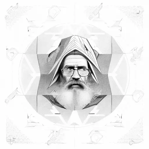 A Black-grey Portrait Of A Father Figure With A Wind Rose In The Background