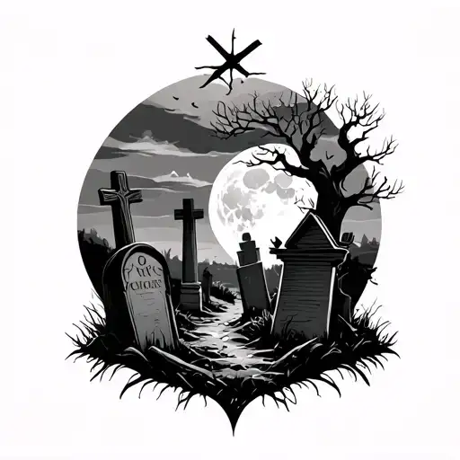 Abandoned Graveyard And Full Moon