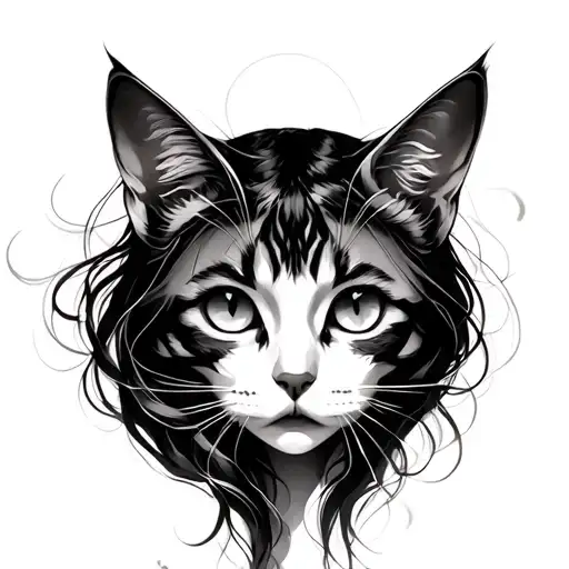 Woman And Cat Face Inside