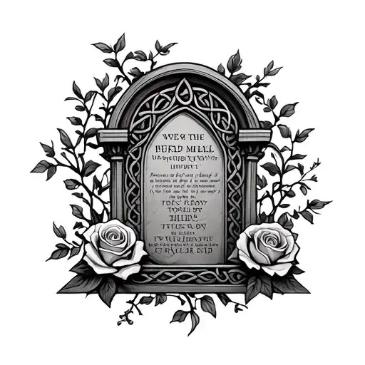 Celtic Grave With Vines And Roses Around It