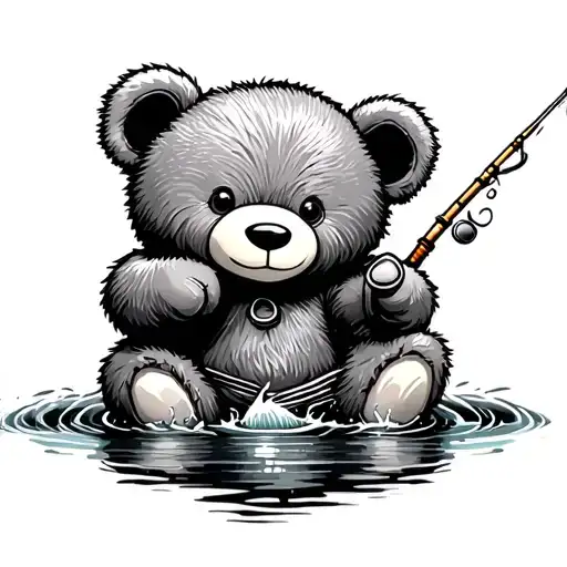 Happy Teddy Bear Fishing