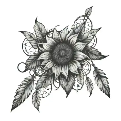 Sunflower And Dream Catcher And Marina Name Intertwined