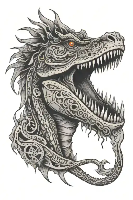 An Abstract Design Incorporating Ammit's Crocodile Head And Human Heart Elements