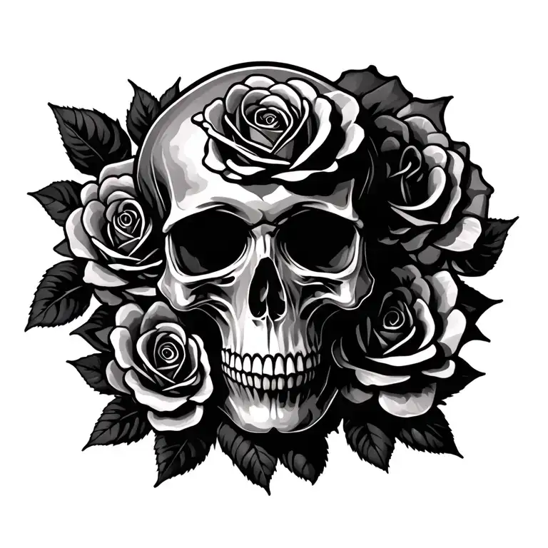 Skull And Rose Flowers Large