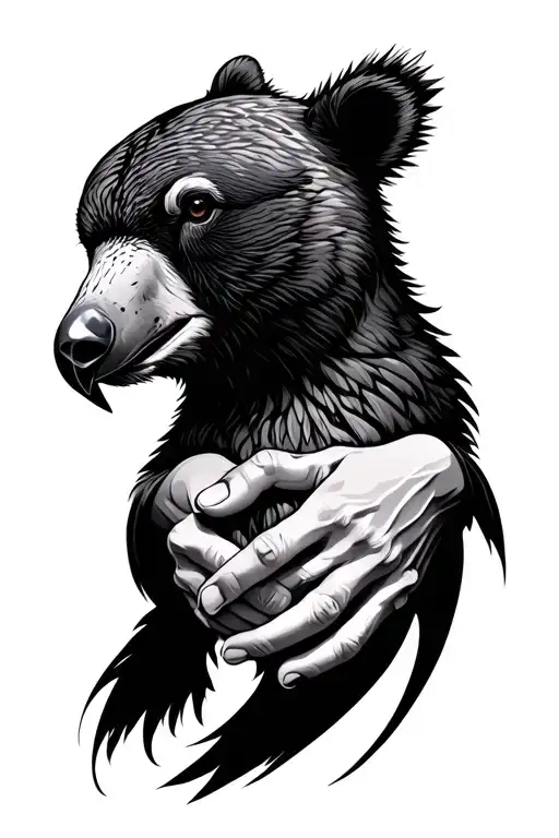 Bird And Bear Head Profile Holding Hands