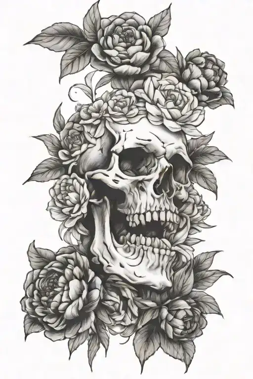 Skull And Peonies Flower