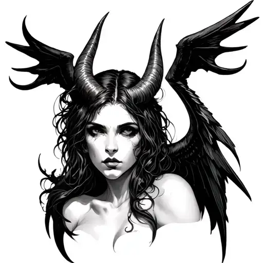 Demon Succubus With Horns And Wings