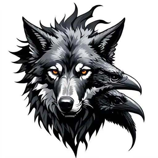 Norse Wolf And Ravens