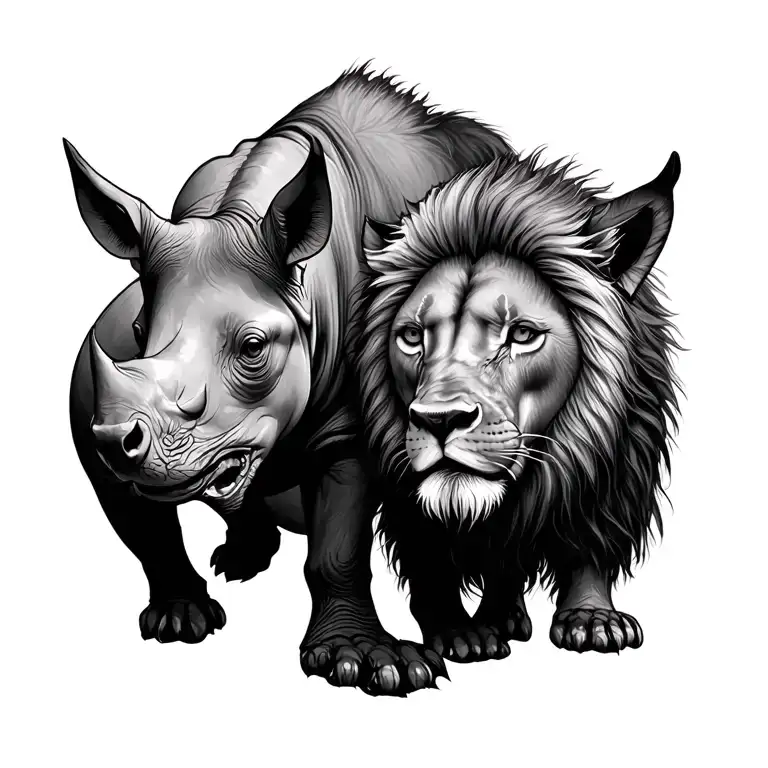 Rhino Fox And Lion Standing