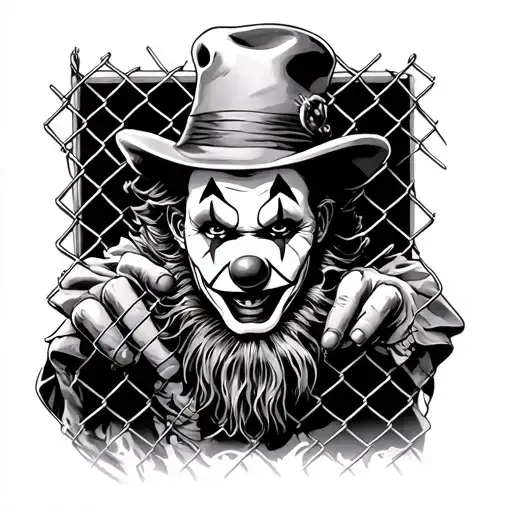 A Chicano Gangster Clown Behind A Chain Link Fence
