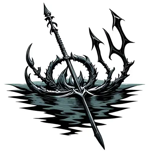 Posedion With A Trident On The Trident Surrounded By Water