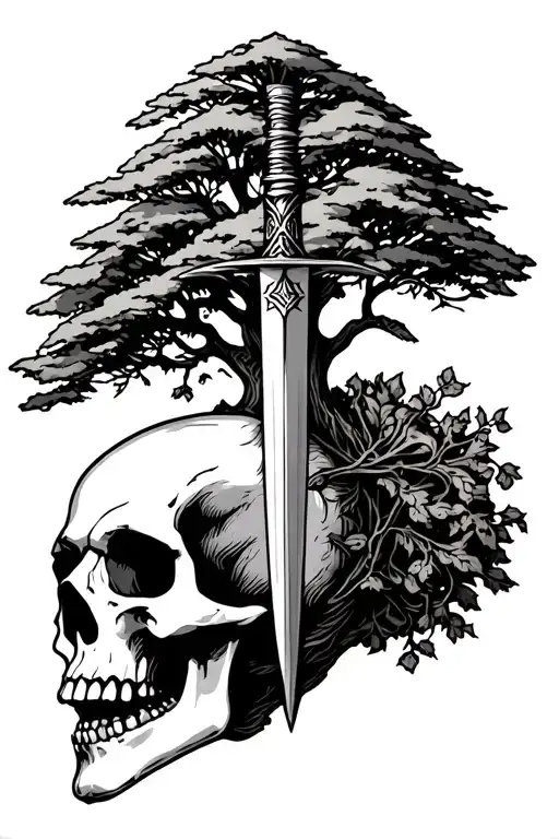 Nordic Dagger Through The Back Of A Skull With A Tree Growing Out Of The Back