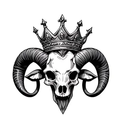 Aries Skull Ram Horns Wearing Crown