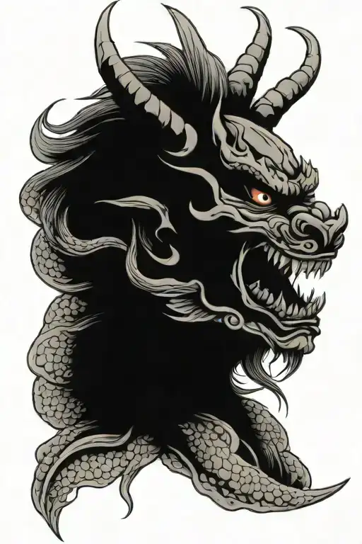 Dragon Wrapped Around Hannya Mask Spilt Geisha