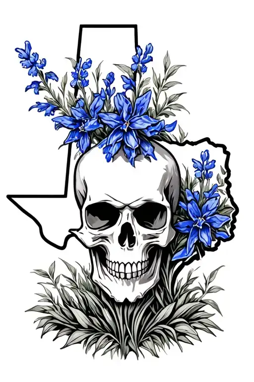 Texas State Outline With Skull And Bluebonnets