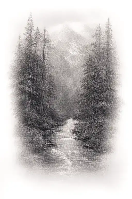 Blue Ridge Mountain Sleeve Tattoo Design Combining River And Forest