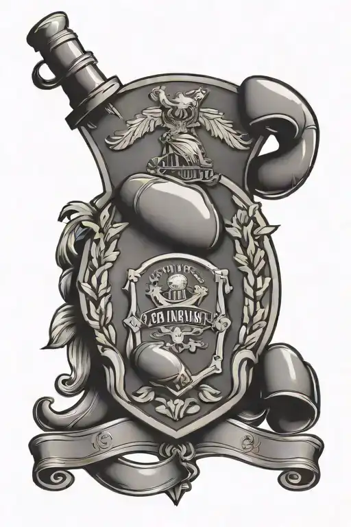 A Family Crest Incorporating Elements Of Boxing Gloves And Military Insignia