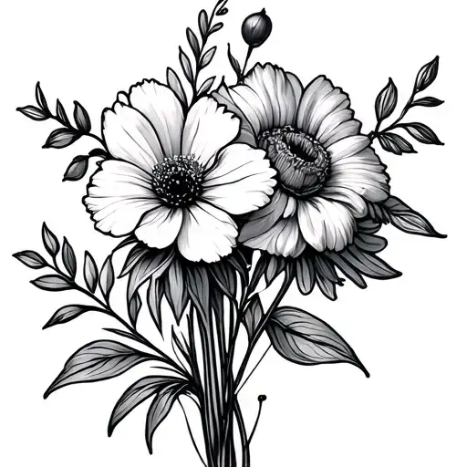 Fine Lines Birth Flowers Bouquet December Birth Flower October Birth Flower August Birth Flower