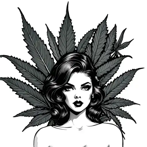 Pinup Girl And Weed Leaf