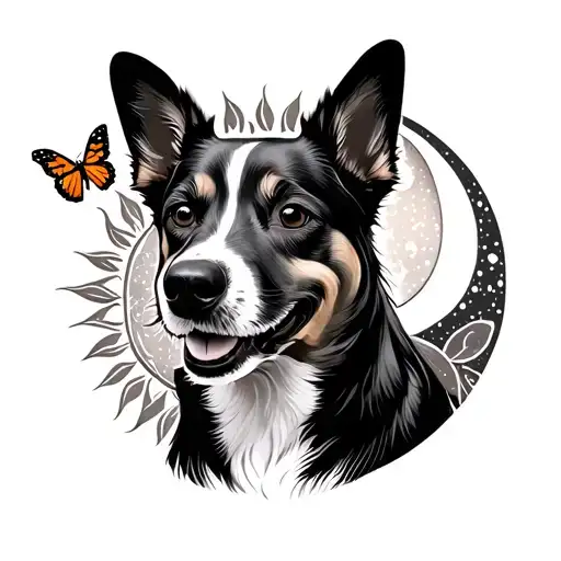 Dog Smiling With Butterfly Sun And Moon