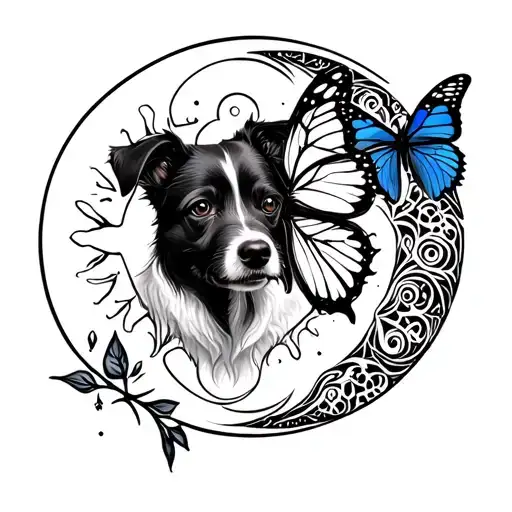 Dog With Butterfly Sun And Moon Pisces Sign