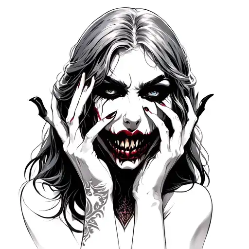 Evil Vampire Women With Hands On Her Face
